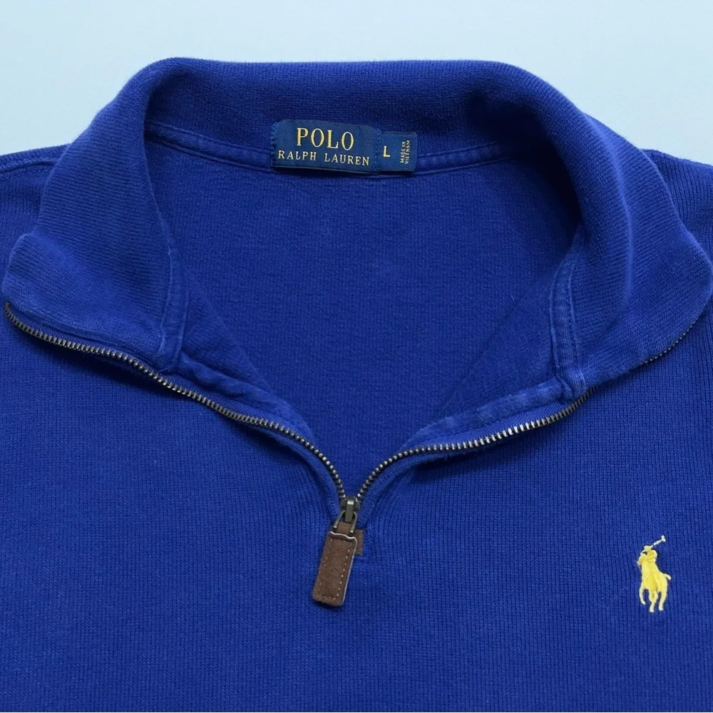 Polo Ralph Lauren 1/4 Zip Sweater Mens Size Large Blue Pony Logo Cotton Designer